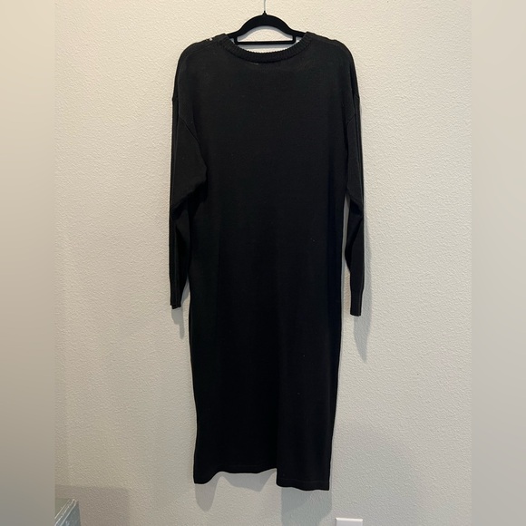 Vintage 80s Black Knit Sweater Dress Vibrant Sequin Butterflies Flowers Size 16 - Picture 4 of 6